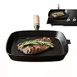 Grillpfanne Induktion - Grillpfanne Wmf | Regelbarer Thermostat | Antihaft Grillpfanne Mit Holzgriff | Für Alle Hitzebeständig Ergonomisch Tragbare | Bratplatte Für Haushalt Gewerbe Restaurant