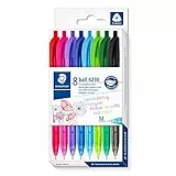 STAEDTLER dreikant retract Kugelschreiber, Linienbreite M ca. 1,00 mm, für entspanntes Schreiben, 8 Kugelschreiber in sortierten Farben im Kartonetui, 4230 MC8