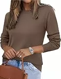 Zeagoo Damen Pullover Basic Strickpullover Elegant Rundhals Pulli Gestrickte Sweatshirt Langarm Sweater Einfarbig Oberteile Braun M