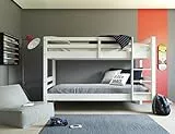 Inter Link – Etagenbett – Hochbett – Jugendbett - Rausfallschutz – Stockbett – Kinderbett – Mit 2 Lattenroste – Kiefer massivholz – Rick - Weiß lackiert – 90x190 cm