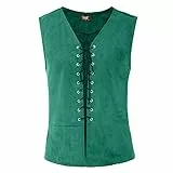 OBEEII Mittelalterliche Weste für Herren und Damen, Piratenkostüm, viktorianische Steampunk-Weste, Schnür-Wikinger-Weste, Renaissance, Gothic, ärmellos, Halloween, Cosplay-Weste, grün, L