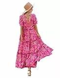 YESNO Sommerkleid für Damen, lässig, kurzärmelig, Blumenmuster, Maxikleid mit Taschen 2XL ETXDE CR26