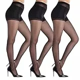 YAGAXI 20D transparente Strumpfhosen für Frauen - 3 Paare Damen Strumpfhosen mit Kontrolltop(Schwarz, S)