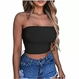 KOG Bandeau Top Damen Crop Tops Sexy Tube Top Frauen Sommer Y2k Aesthetic Clothes Push up Bustier Bauchfreies Trägerloser Slim Fit Oberteile Warehouse Deal Schwarz XL