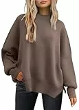 Tincini Pullover Damen Strickpullover Winter Rundhals Pulli Herbst Lose Sweatshirt Warm Fledermaus Langarmshirt aus Strick Seitlichem Schlitz Oberteile (Muskatnuss, L)