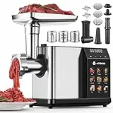 AAOBOSI Elektrischer Fleischwolf [3000W Max] mit LED-Anzeige, 9 Geschwindigkeitsstufen, Edelstahl-Schneideaufsatz, Wurstfüller & Kibbe-Maker, Integrierter Aufbewahrungsbehälter, Für den Heimgebrauch