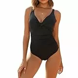 Veranobreeze Badeanzug Damen Bauchweg Einteilige V Ausschnitt Raffung Shape Badeanzug Damen Große Größe Push Up Badeanzüge für Damen (Schwarz, EU42)