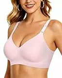 HORISUN Bequemer Nahtloser BH mit Vollständiger Abdeckung für Damen, Kabellose Push-Up BHS mit Weicher Unterstützung Normale und Große Größen (Rosa 4XL)