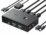 UGREEN HDMI 2.0 KVM Switch 2 PC 1 Monitor USB Switch 4K@60Hz mit Desktop Steuerung für 2 PC Share 1 HDMI Monitor und 4 USB Anschlüsse für Tastatur, Maus, Drucker, Webcam, USB Mic usw.