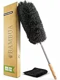 BAMBUA Staubwedel Teleskop - Effektiver Staubfänger mit erstklassiger Mikrofaser - Nachhaltiger Bambusgriff - Premium Staubwischer inkl. Mikrofasertuch - Teleskop Staubwedel lang ausziehbar (240cm)