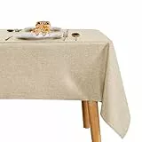 JIUZHEN Beige Tischdecke Leinenoptik Tischdecken Abwaschbar Outdoor 135 x 220 cm Leinen Gartentischdecke Eckig Wetterfest Tischschutz für Esszimmer, Garten, Party