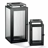 draadwerk® Laternen 2er Set mit Geriffeltem Glas | Große Gartenlaternen | Wohndekoration für Innen & Außen | Große Outdoor-Windlichter | Deko für Wohnzimmer, Balkon & Garten (Schwarz) (2, Schwarz)
