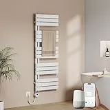 EMKE WiFi Handtuchheizkörper Elektrisch 1320x500 mm - Flach Badheizkörper Elektrisch, Elektrischer Handtuchwärmer Handtuchtrockner Handtuch Heizkörper Bad mit Thermostat und Heizstab - 800W, Weiß