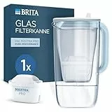 BRITA Wasserfilter Kanne Glas hellblau (2,5l) inkl. 1 MAXTRA PRO Pure Performance Kartusche – Premium Kanne aus Glas mit Smart Light LED & Klappdeckel – filtert Verunreinigungen, Kalk, Metalle etc.