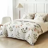 Lekesky Bettwäsche-Set für Doppelbett, Blumenmuster, Frühlingsblumendruck, Weiß, Doppelbett-Bettwäsche-Set (1 x Bettbezug, 2 x Kissenbezüge), Mikrofaser, Doppelbettbezug 200 x 200 cm,