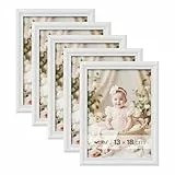 WOLTU Bilderrahmen 13x18cm 5er Set Fotorahmen Holzrahmen mit Passepartout, zum vertikalen oder horizontalen Aufhängen/Aufstellen, Posterrahmen Collage Wanddeko, Weiß
