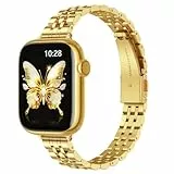 GEARYOU Slim Metall Armband Kompatibel mit Apple Watch Armband 44mm 45mm 42mm(Series 1/2/3) 46mm 49mm,Edelstahl Schlank Ersatzarmbänder für SE iwatch Series 11 10 9 8 7 6 5 4 3 2 1, Damen Frauen(Gold)