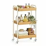 SONGMICS Rollwagen, Servierwagen, Küchenwagen, Küchenregal mit Griffen, einfacher Aufbau, für Schlafzimmer, Badezimmer, Küche, Stahlgestell, 27,5 x 41,3 x 73 cm, naturbeige LRC081YL01