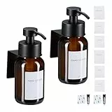 Relaxdays Seifenspender, 2er Pack, 250ml, Braunglas, Edelstahl, Wandseifenspender zum Kleben, ohne Bohren, braun/schwarz