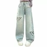 XINYUNZU Baggy Jeans Mädchen Weites Bein Jeanshose mit Gummizug Wide Leg Outdoorhose Breite Hose High Waist Freizeithose Pants Girls Mode Hosen für Kinder Frühling Sommer Blau 12 Jahre