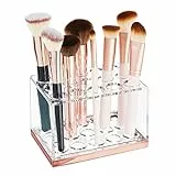 mDesign praktischer Kosmetik Organizer – dekorative Sortierbox für Wimperntusche und Lippenstift – Make-up Organizer mit 15 Fächern zur Schminkaufbewahrung – durchsichtig und roségold