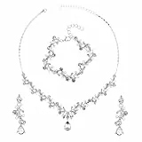 Yolev Strass Hochzeit Schmuckset Damen Brautschmuck Kristall Halskette Armband Ohrring Set Silber Braut Hochzeitsschmuck Brautjungfer Abschlussball Kostümzubehör Modeschmuck Set (Silber)