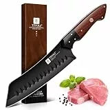 TIVOLI Santokumesser, japanisches Kochmesser, Edelstahl, scharfe Klinge, langlebig, ergonomischer Holzgriff für Fleisch, Fisch, Gemüse, Küche und Kochen