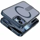 Giyer Handyhülle für iPhone 15 Hülle mit Schutzfolie, Ständer Magnetisch Schutzhülle für MagSafe, Durchscheinende Matt Hart Rückseite Stoßfest für iPhone 15 Case Cover (Blau)