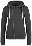 OXMO OXVicky Sweat Zip-Hoodie Damen Sweatjacke Kapuzenjacke Hoodie mit Kapuze Kordel Reißverschluss Eingrifftaschen Regular fit, Größe:M, Farbe:DAR Grey M (798288)