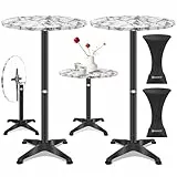 KESSER® 2in1 Stehtisch klappbar Bistrotisch 2er Set | Aluminium Edelstahlplatte | höhenverstellbar 70cm / 115cm | Partytisch Tisch Ø 80cm | In- & Outdoor Empfangstisch | Klapptisch mit Husse Marmor