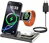 Aimtel 3 in 1 Induktive Ladestation Faltbare&Nachtlichter Kompatibel mit iPhone 17/17 Pro/17 Pro Max/17 Air/16/15/14/13,Apple Watch 11/Ultra 3/10/9/8/SE 3 für Air-Pods Pro/4/3/2 Kabelloses Ladegerät