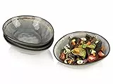 SÄNGER | Salatschale Capri Grau 4 tlg, Salatteller 4 Personen, Steingut Geschirr Set für Salat, Tiefe Teller Spülmaschinenfest Handmade Salatschälchen Grau mit Braunem Rand 760 ml | PREMIUM COLLECTION