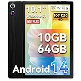 HotLight Tablet, 25,4 cm (10 Zoll), Android 14, mit Gesichtserkennung, Spiritual Aura, Octa-Core Touch Tablet und USB OTG, WideVine L1, WiFi6, BT 5.3, 10 GB + 64 GB (TF 1 TB), 5000 mAh, Schwarz