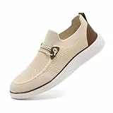 CAIQDM Bequeme nackte Slip-On-Loafer für Herren hautfreundliche rutschfeste Innensohlen Walking-Freizeitschuhe Retro-Mode leichte und atmungsaktive Outdoor-Fitness-Joggingschuhe Beige EU 43