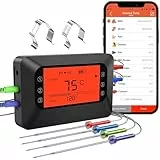 BFOUR Grillthermometer Fleischthermometer Bluetooth Bratenthermometer mit 4 Edelstahlsonden,Digitales Ofenthermometer,Timer, Alarm,APP Control