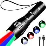 MODOAO 4-in-1 LED-Taschenlampe, wiederaufladbar, rot/grün/blau/weißes Licht, 4 Modi, Fotofülllicht, zoombar, wasserdicht, für Angeln, Camping, Wandern, tägliche