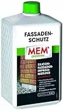 MEM Fassaden-Imprägnierung, Langanhaltender Abperleffekt, Auch für schlecht saugende Untergründe, Einfache Anwendung, Lösemittelfrei, 1 l, Milchig-weiß