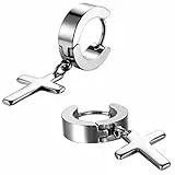 JewelryWe Schmuck Herren Damen Ohrringe, Kreuz Creolen Ohrstecker, Edelstahl, Silber
