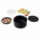 Princess 10-teiliges Zubehör-Set für XL Heißluftfritteuse 3,2 Liter - Topfablage, Pizzablech, Kuchenform, Grillrost, Muffinschälchen, 182011, Schwarz