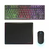 Mars Gaming MCPWTKL, Englisch US, Kabelloses Gaming-Combo, DualPro Link 2.4GPRO-Technologie, TKL FRGB Rainbow Tastatur + RGB 3200DPI Maus mit HUANO-Switches + rutschfeste 360x260mm-Mausmatte, Schwarz