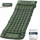 HAUSPROFI Isomatte Selbstaufblasend, 10cm Ultraleicht Isomatte Camping, Aufblasbare Isomatte, Camping Matratze, Luftmatratze Camping, Campingmatte mit Fußpumpe und Kopfkissen für Outdoor, Armeegrün