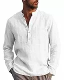 LVCBL Hemd Herren Langarm Henley Sommerhemd Herren Freizeithemd mit Brusttasche Regular Fit Men Shirts Weiß M
