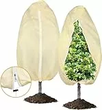 Ewzayol Winterschutz für Pflanzen,Atmungsaktiv 85 g/m² Winterschutz Kübelpflanzensack Frostschutz Pflanzenabdeckungen mit Reißverschluss und Zugband Beige( 120*180cm)