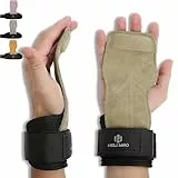 HELI MIAO Fast Grip Leder Zughilfen Krafttraining Profi Schnellverschluss für Bodybuilding, Fitness, Crossfit, Krafttraining, Powerliftin - Lifting Straps für Frauen und Männer, Braun
