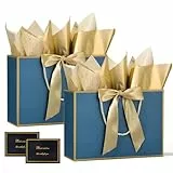 BBLIKE Geschenktüten mit Henkel - 2 Geschenktasche + 2 Grußkarten + 4 Sydney Paper, Papiertüten mit Henkel, Geschenkverpackung für Geschenk, Geburtstag, Feier, Hochzeit (Navy Blau)