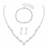 Yolev Brautschmuck Set Silber Strass Hochzeitsschmuck Braut Enth?lt Damen Brautjungfer Halsketten Armband Ohrringe Abschlussball Kost¨¹m Schmuck Hochzeit Set f¨¹r Braut Hochzeitsfeier