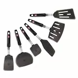 DI ORO Pfannenwender-Set aus Silikon – Küchenspatel für antihaftbeschichtetes Kochgeschirr, hitzebeständig & BPA-frei, flexible & dünne Flossen zum Wenden von Eiern und Pfannkuchen (6 Stück, schwarz)