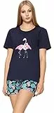 Bellivalini Damen Schlafanzug BLV50-160 (Marineblau Flamingos, XXL)