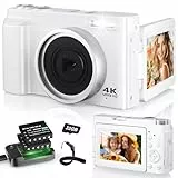Digitalkamera 4K, 48MP 16X Autofokus Digitalzoom Fotokamera, 3 Zoll 180° Flip LCD Screen HD Kompakte Vlog Kamera mit Ladestation, 2 * 800 mAh Akkus, 32GB Karte für Anfänger, Kinder