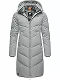 Ragwear Damen Wintermantel Warmer wasserdichter Steppmantel lang mit Abnehmbarer Kapuze Rebelka Light Grey23 Gr. XXL